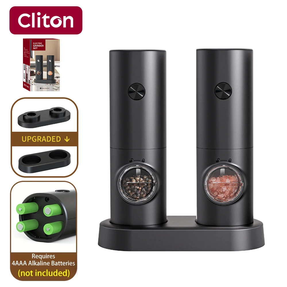 Portable Adjustable Electric Pepper Mill Battery-operated Automatic Salt and Pepper Grinder Set with Led Light