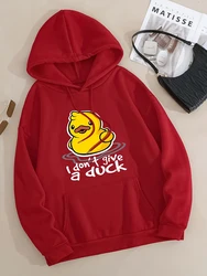 I Dont Give A Duck Fun Printed Women Hoodie Harajuku Fleece Hoody Fashion Crewneck Sweatshirt Vintage Oversize Loose Streetwear