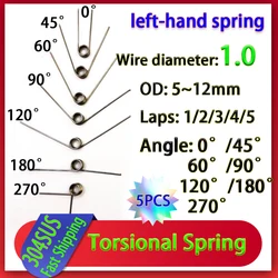 5Pcs Wire diameter 1.0 Left rotation torsion spring 304 stainless steel torsion spring number of turns 1/2/3/4/5 turns