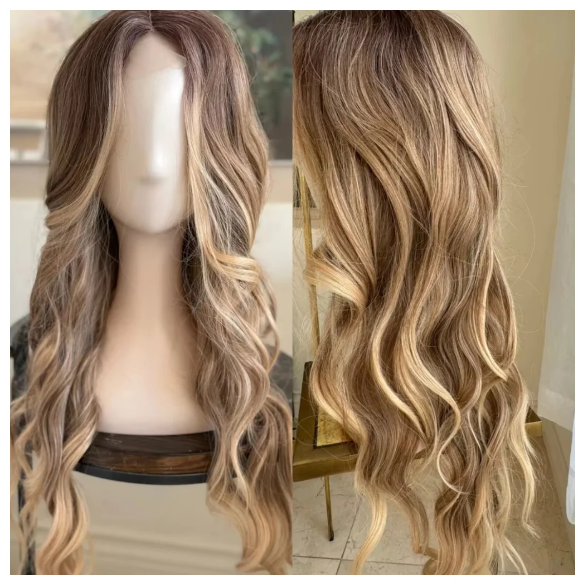 

24 Inch Ombre Blonde Brown HD Synthetic Lace Front Wig Natural Wig Gift For Women Body Hair Preplucked Realistic Hairline Wig