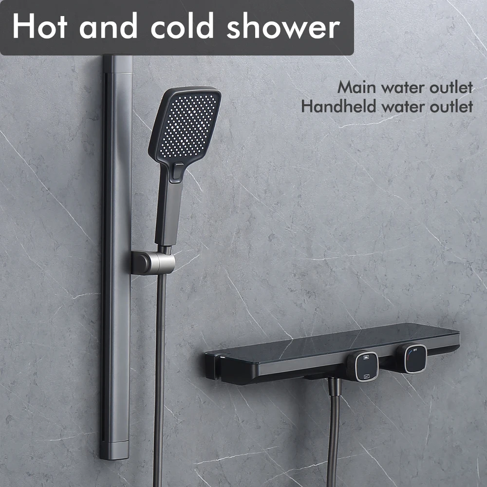 Gunmetal doccia rubinetto braccio ascensore quadrato palmare doccia mensola del bagno 2 funzioni miscelatore a cascata rubinetto del bagno caldo e