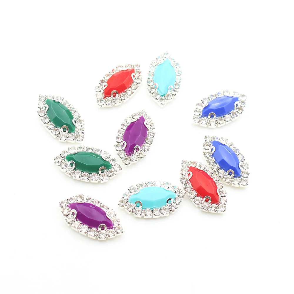 LKERAN 10 Pieces 12 * 22mm Horse Eye 4-Hole Copper Claw Rhinestone DIY Wedding Dress, Clothing, Shoes, Bags, Decorative Accessor