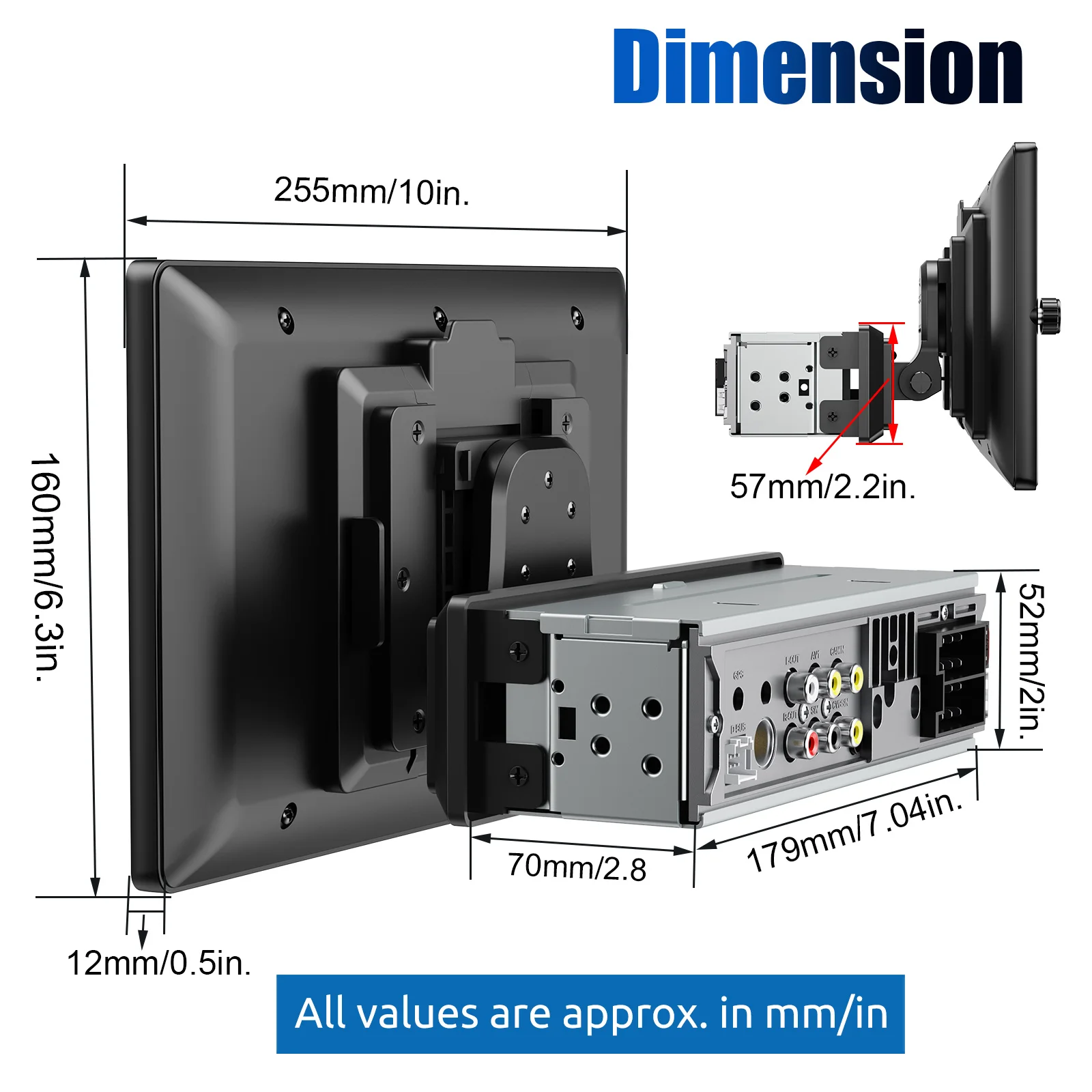 ESSGOO 10.4" 1 DIN Car Radio Wireless Apple Carplay Rotatable IPS Screen Android Auto USB AUX BT Car Stereo Multimedia Player
