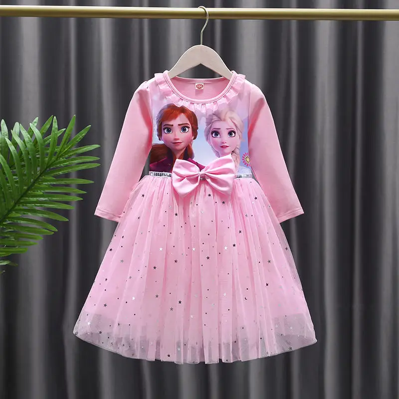 2024 New Elsa Princess Dress Baby Girls Dress Spring  Autumn Kids Dress Party Long-sleeved Children Frozen Formal Dress