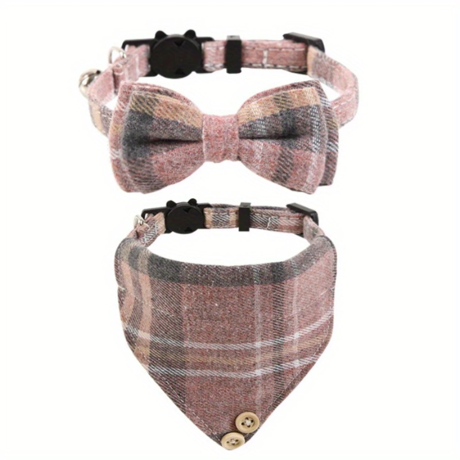 

Whimsical Plaid Cat Collar Set - Adjustable, Safety Release Buckle, Removable Bow, and Jingle Bells - Fashionable Cotton Pet Acc