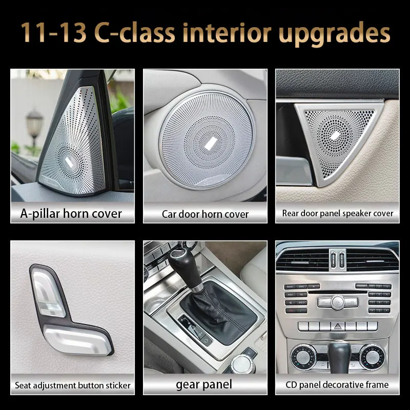 

For Mercedes Benz C Class W204 C204 S204 2011-2013,Center Console Gear Shift CD Panel Lift Window Button Air Outlet Horn Cover