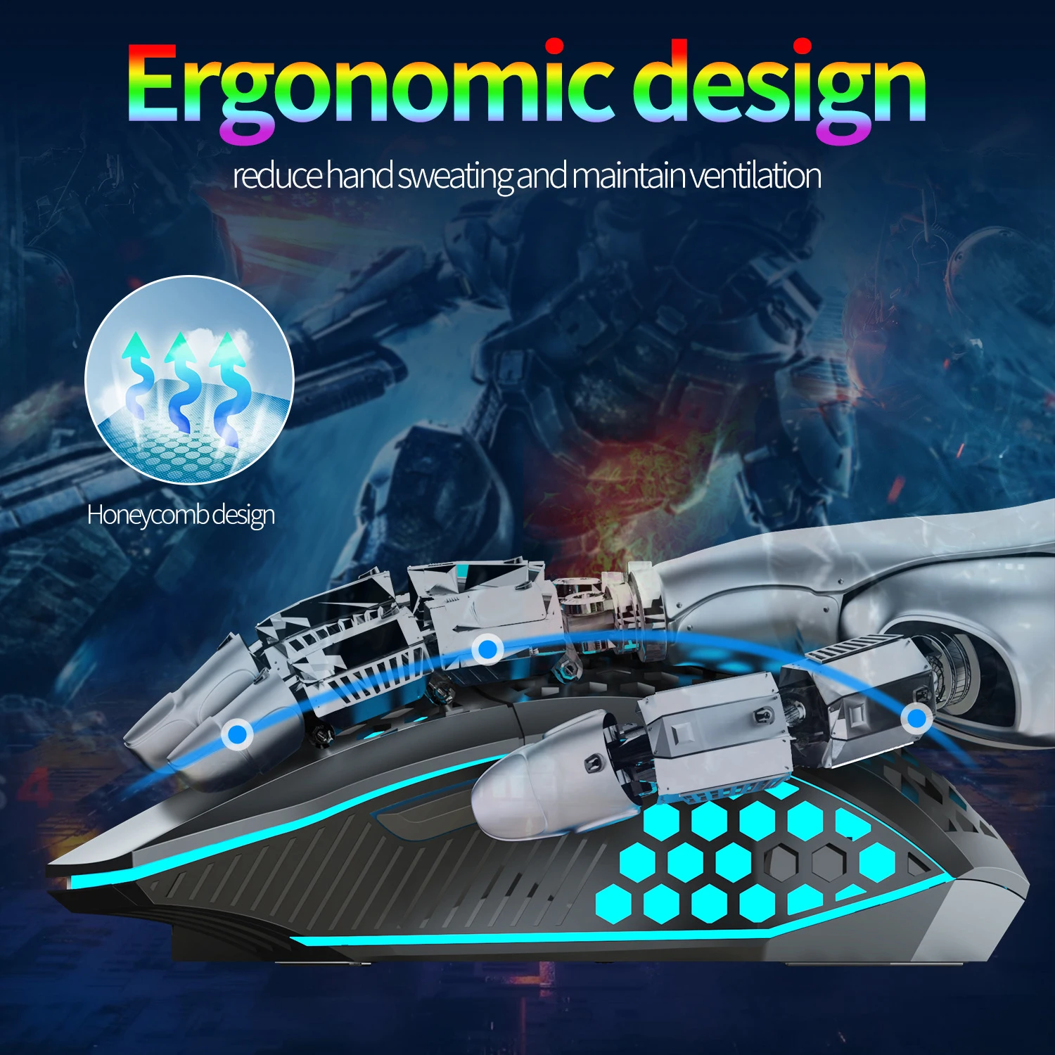 Wireless Gaming Mouse - Ergonomic Design with RGB Lighting, Type-C USB Charging, Honeycomb Shell, Right-Handed, Optical Precisio