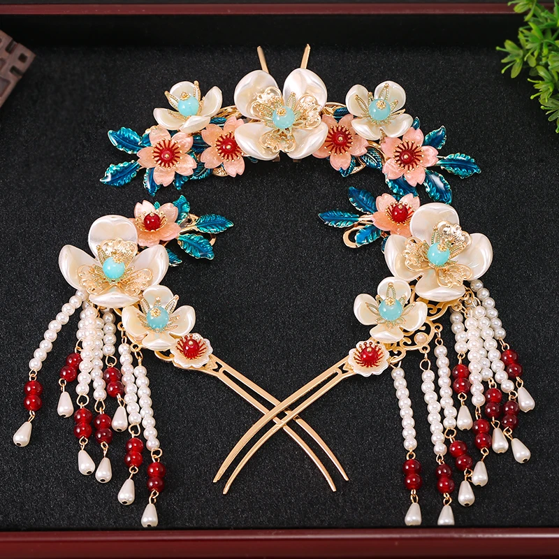 Chinese Clothing Headdress Accessories Burnt Blue Tassel Step Shake Hair Pin Ancient Costume Hair Accessories Hair Clasp