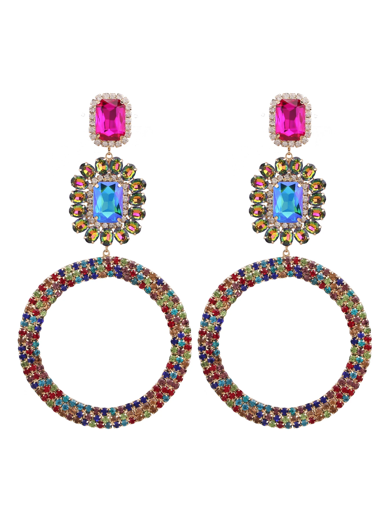 Elegante Tropfen- und Hängeohrringe mit Strass-Akzenten und Anhänger-Design, Geeignet für Alltag und Partys, Großes Rundes Accessoire