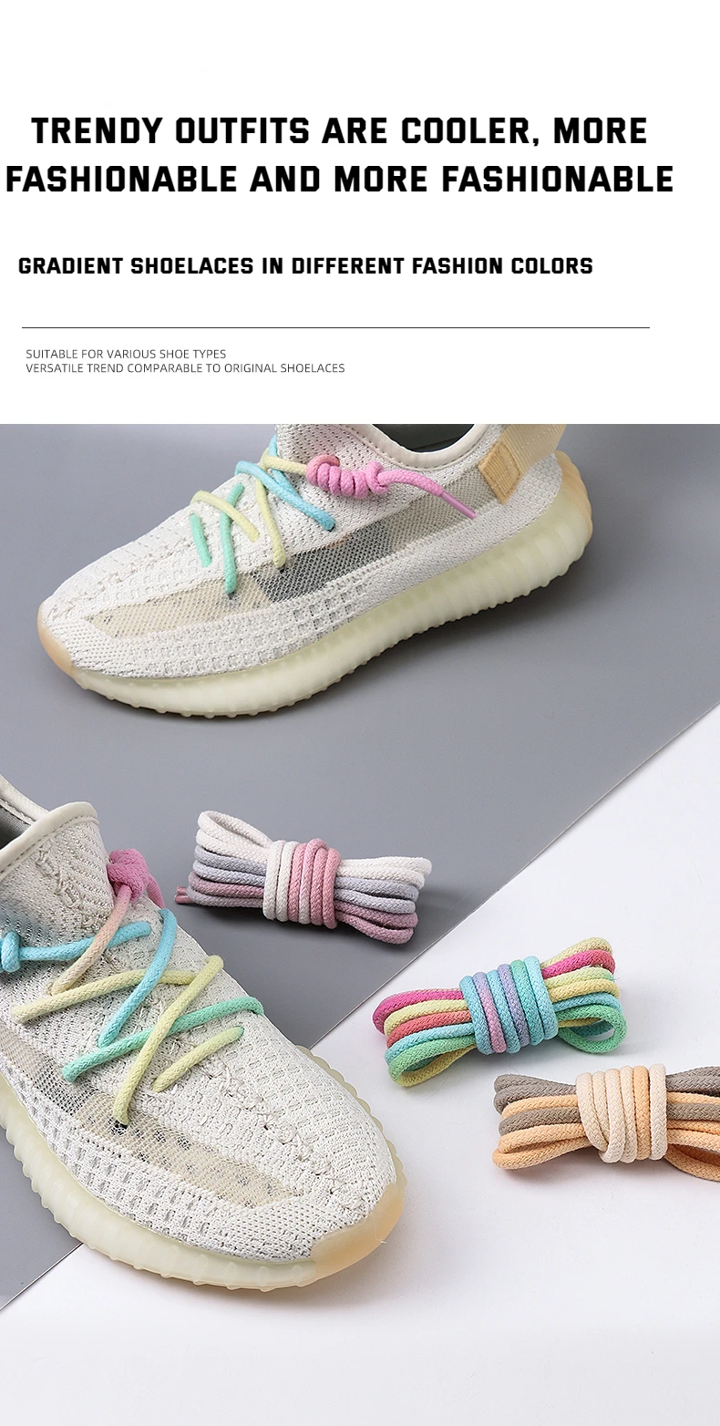 4 mm dicke, runde Schnürsenkel für Sneaker, Freizeitschuhe und Canvas-Schuhe, bunte, farbverlaufende Schnürsenkel, Baumwoll-Sportschnürsenkel, Regenbogen-Schnürsenkel. – Detail 8