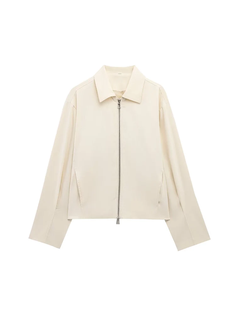 TFMLN 2025 الخريف المرأة فضفاضة Bomber سترة عادية التلبيب جيب سحاب أكمام طويلة معاطف فضفاضة موضة الترفيه الشارع ارتداء #3