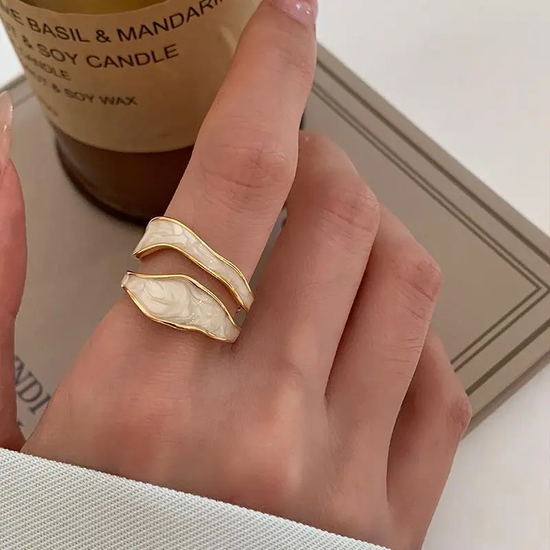 Retro Gold Color Double Oil Drip Open Rings Women Luxury Irregular Adjustable Finger Ring New Trendy Wedding Jewelry Gift