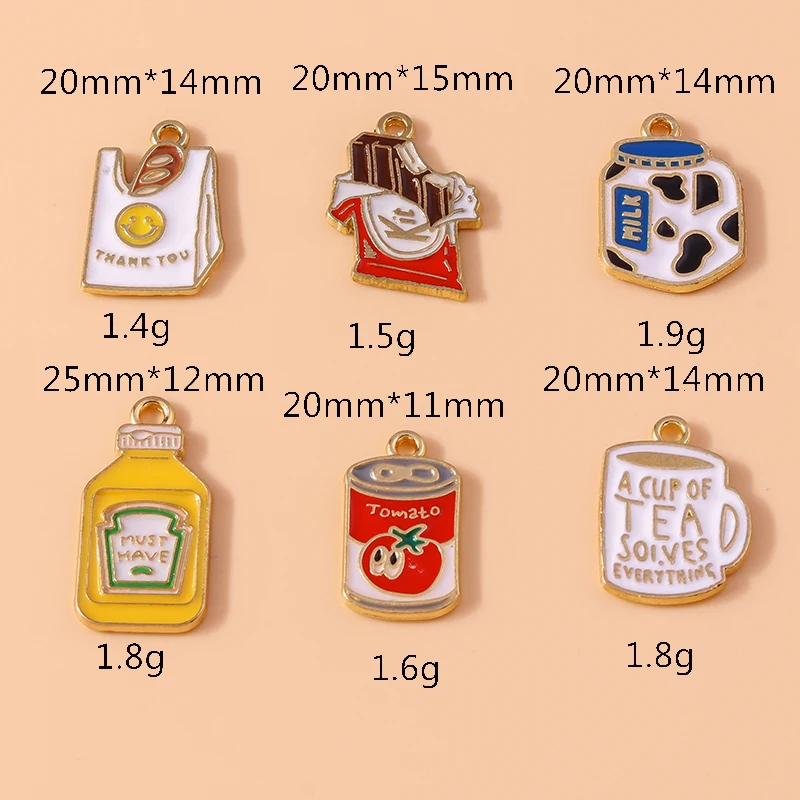 Leslie 10 Stück süße Emaille-Lebensmittel-Charms, Hamburger Pommes Frites, Pizza, Milchkuchen, Schokolade, Anhänger für Armband, handgefertigte Schmuckherstellung – Detail 2