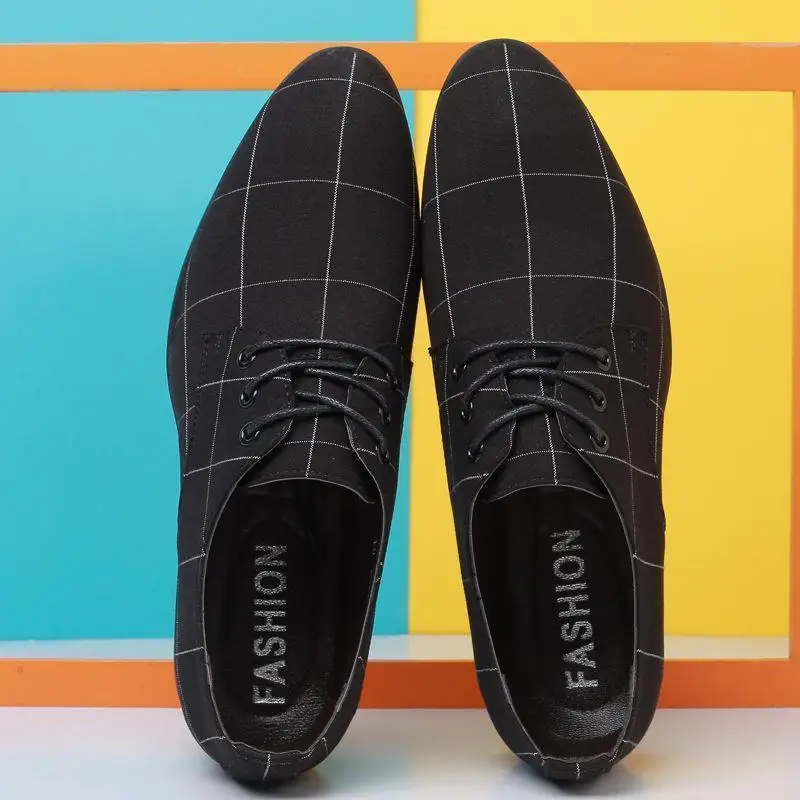 Plaid With Laces Gray Young Students Social Shoe for Men Casual Business Official Black Clothing Office New 39 Dress Shoes Man