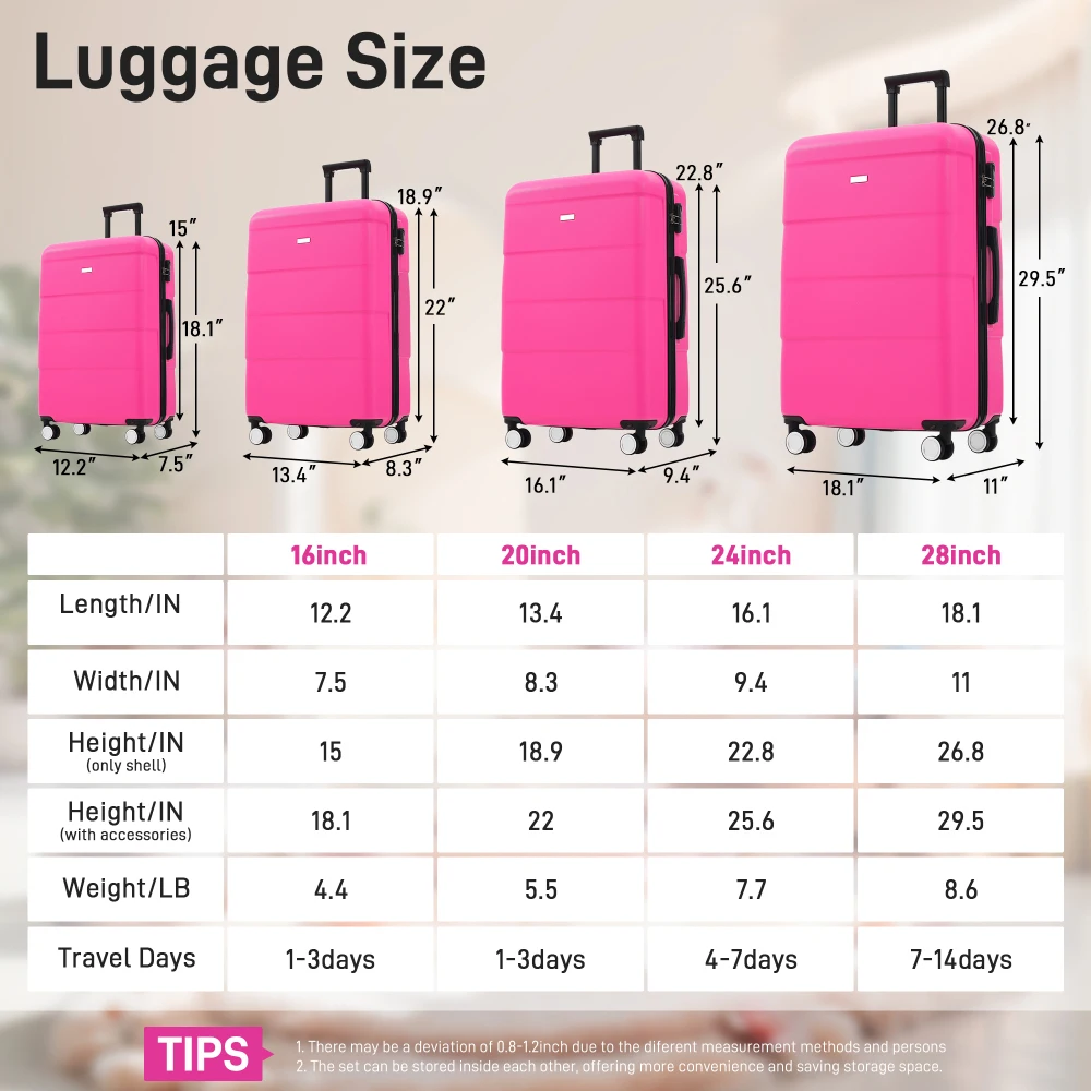 Luggage Sets 6 Piece,20inch Carry on Boarding Suitcase, Hardshell Lightweight 16