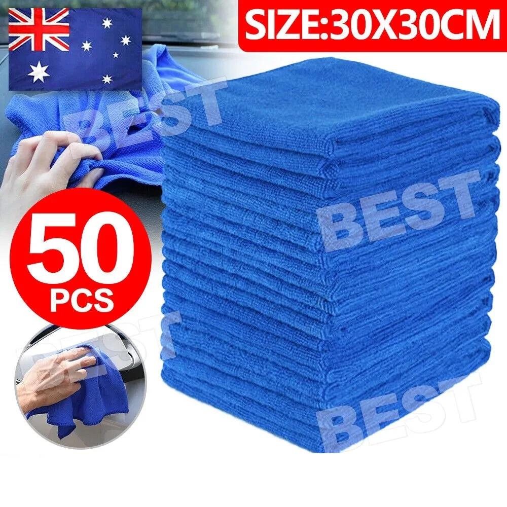 

50 шт. синие салфетки из микрофибры, ткань для чистки автомобиля, полотенца для мытья, тряпка