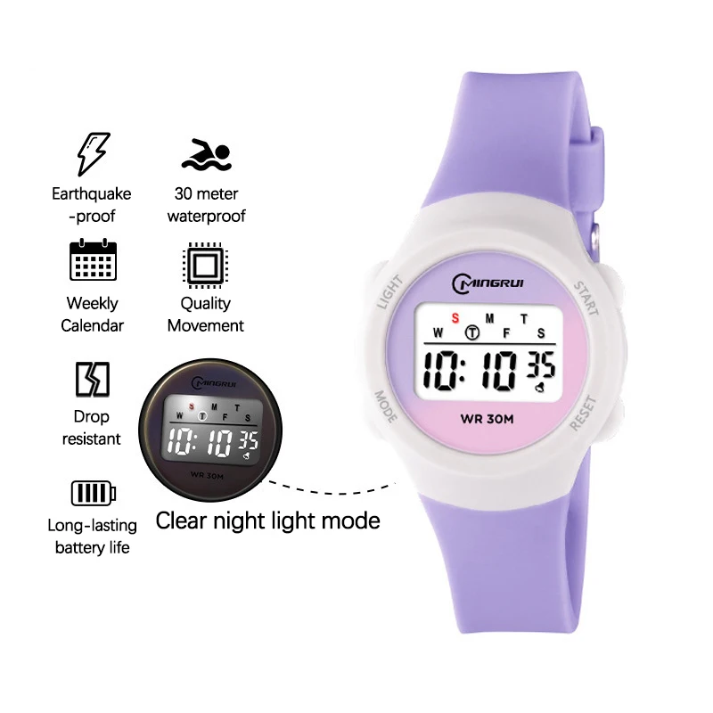 CE153 ساعة أطفال رياضية عصرية جديدة للطلاب رائعة متعددة الوظائف مقاومة للماء وإضاءة ليلية ومنبه إلكتروني #5