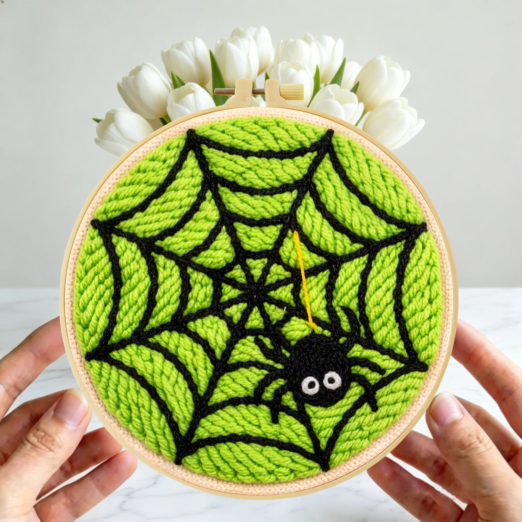 Halloween-Themen-Punch-Needle-Set 20x20cm 1 Stück Gruseliger Kürbis-Geist Stickerei-Set DIY-Bastelset für Heimdekoration und Süßes oder Saures Party – Detail 3