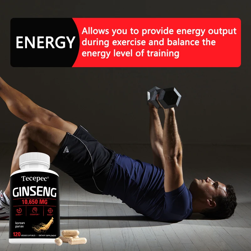 Korean Ginseng Supplement - Vegetarian Capsules, Helps Support Energy, Endurance, Muscle Mass, Free of GMOs and Gluten