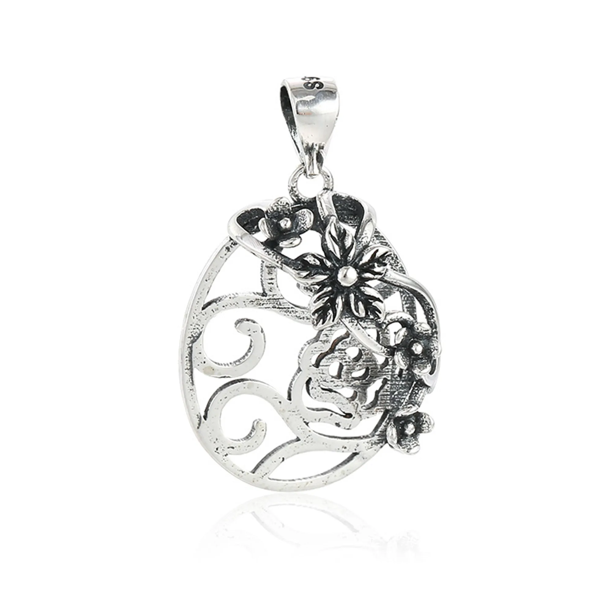 

925 Silver Antique Style Pendant Base for 16x19mm Oval Cabochons