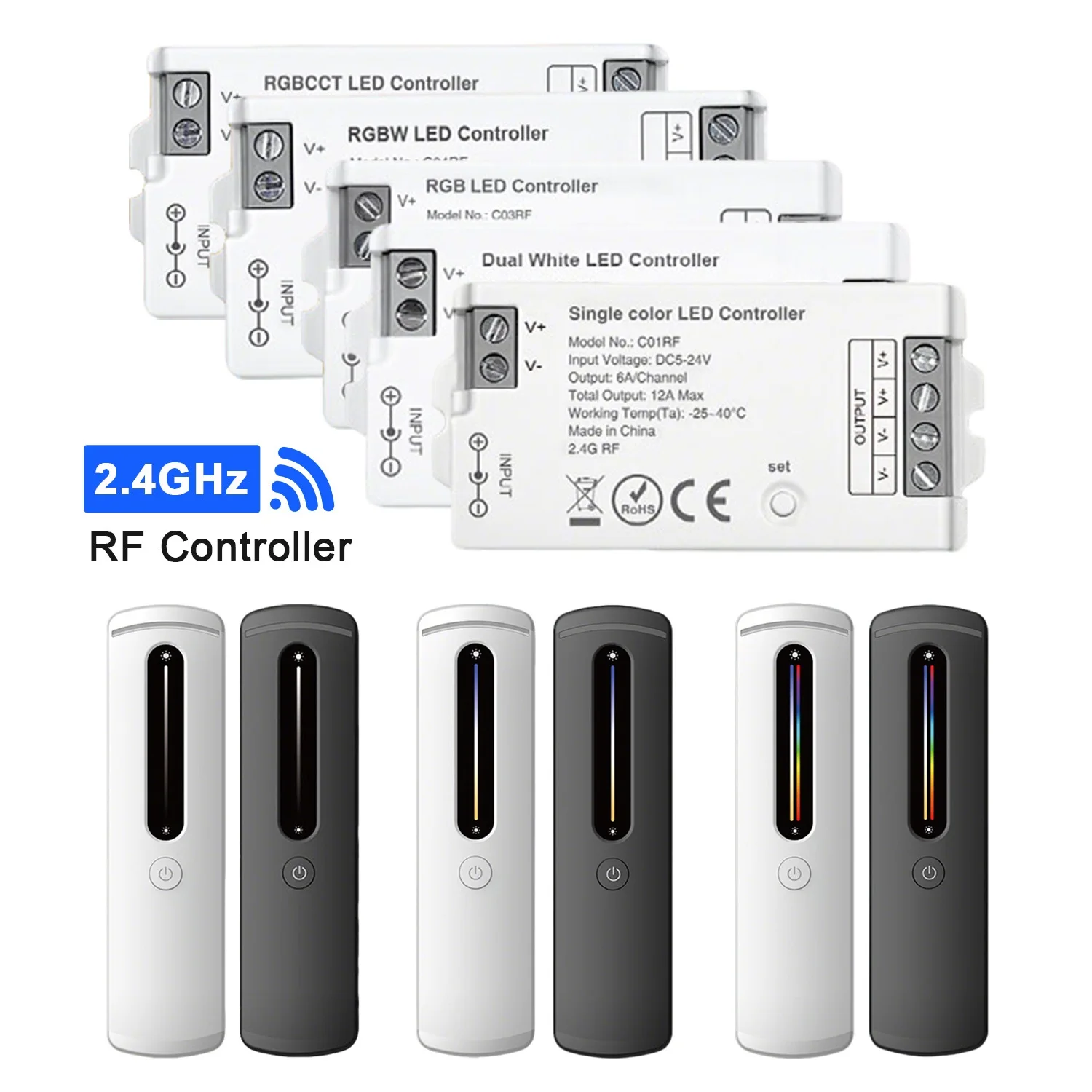 2.4GHz LED Controller Wireless LED Dimmer RF Remote C01RF C02RF C03RF C04RF Controller For Dim CCT RGB RGBW COB 2835 LED Strip