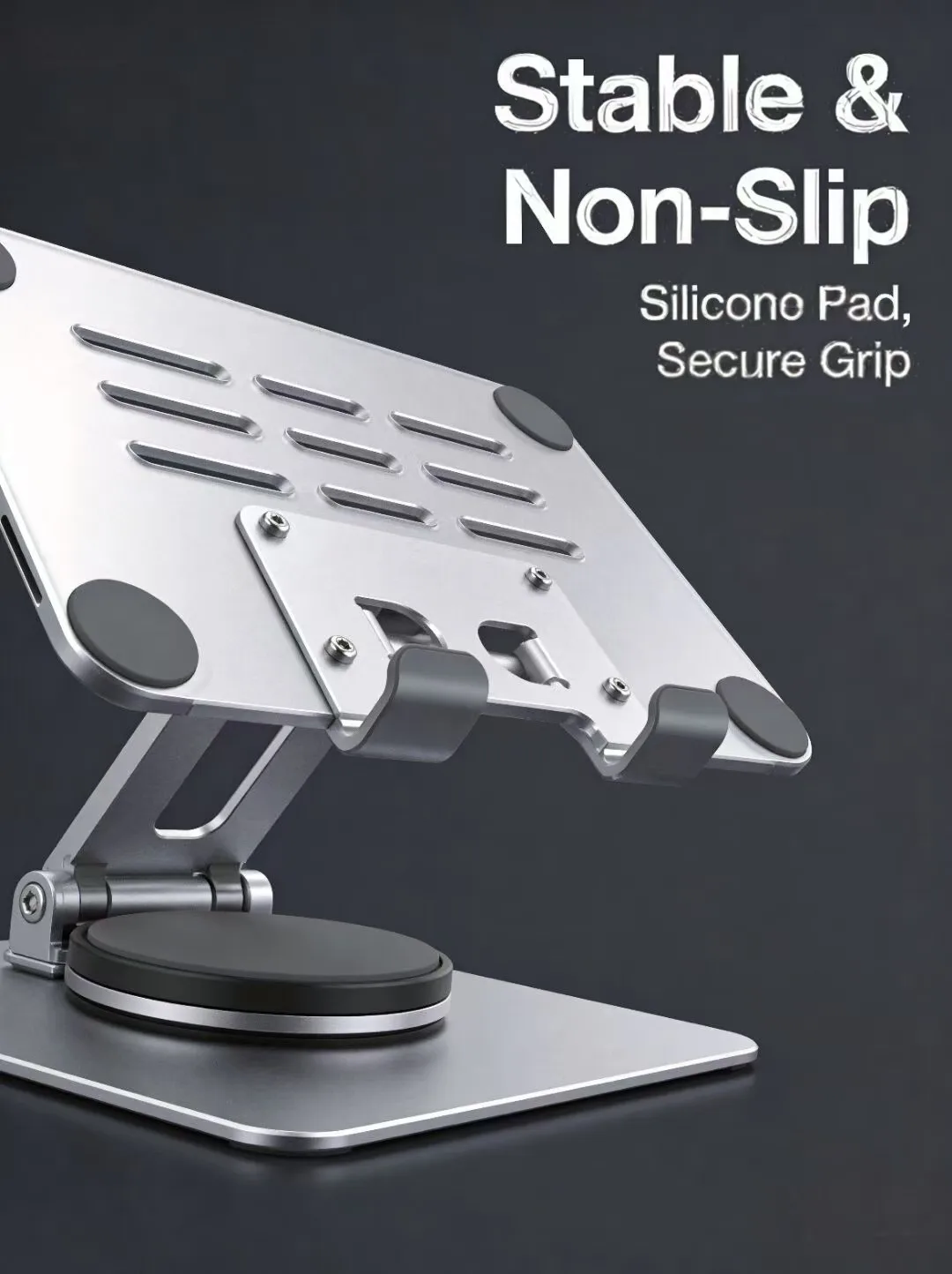 360° Rotatable Aluminum Laptop Stand, Adjustable Foldable Notebook Riser, Heat Dissipation Desktop Holder for Office Study
