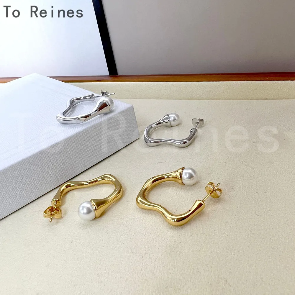 To Reines New Vintage Metalic Earrings Curved Pearl Simple Creative Design Fashion Women High Quality Temperament Jewelry