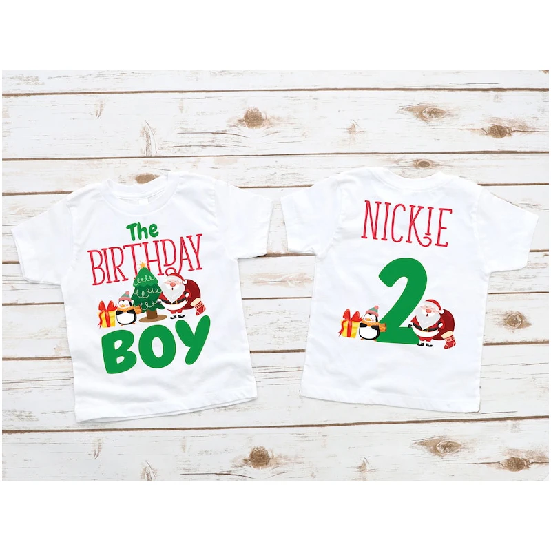 Christmas 2nd Birthday Bodysuit or T Shirt - Merry Birthday, Back Off Santa Its My Day, Two Year Old, Red Green Birthday T-shirt