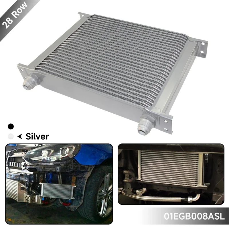 28 Row AN10 Oil Cooler Aluminum 248MM 7/8"-14 UNF Universal Engine Transmission MOCAL Style Black/Silver