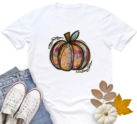 Fall Tie Dye Pumpkin Lady Bella and Canvas T-Shirt Vinyl Solid Word Harajuku Short-sleev Fashion Ventilate Streetwear Tshirt