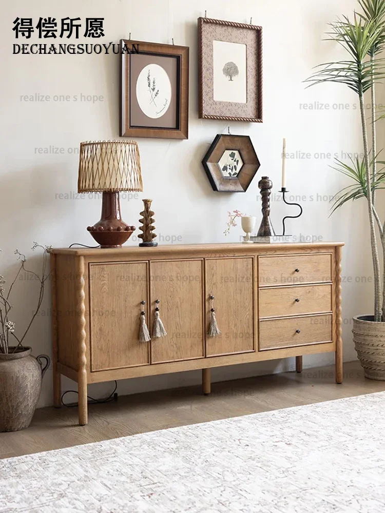 

French medieval solid wood side cabinet retro advanced storage cabinet