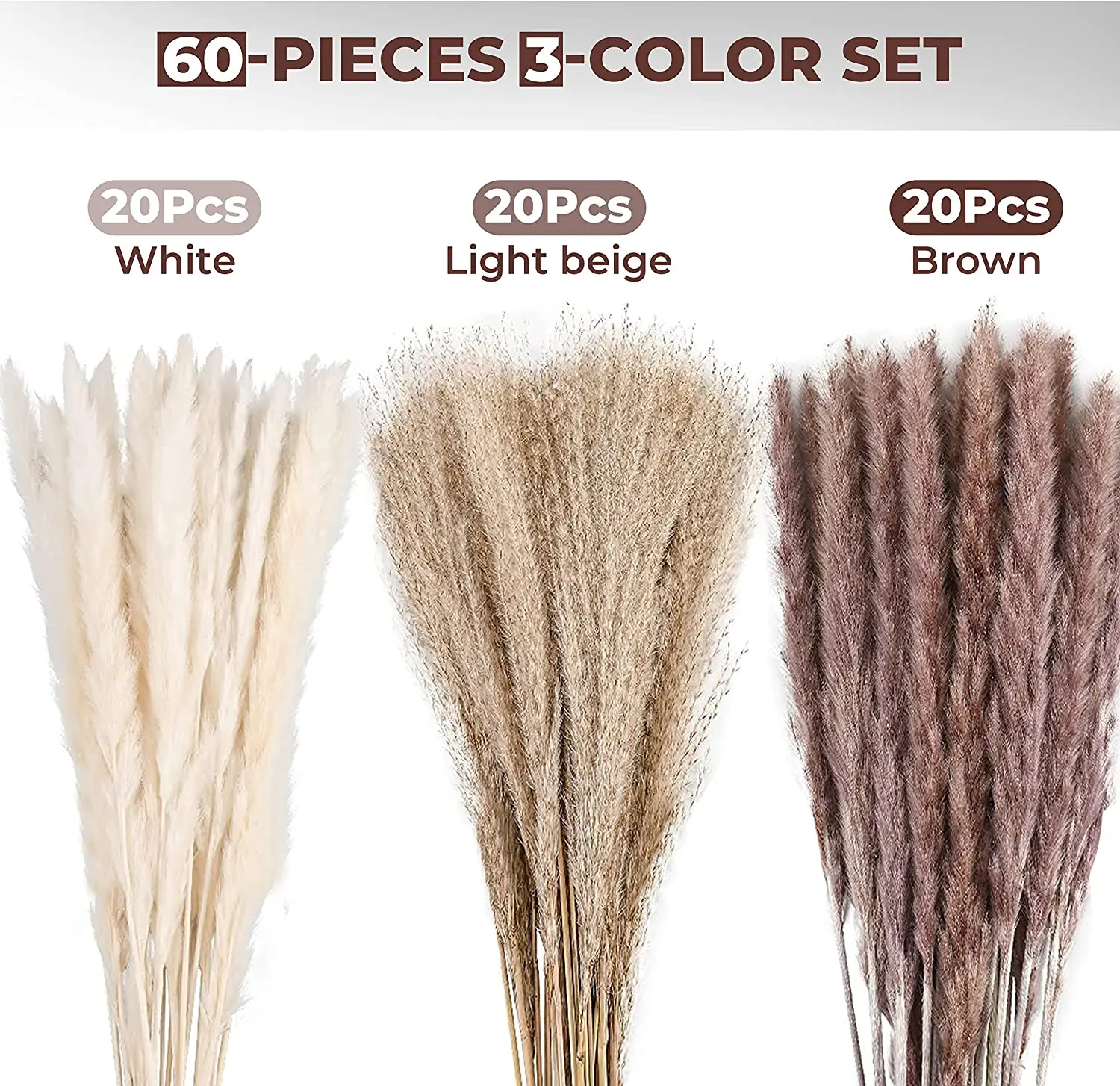 

60-80pcs Reed Bulrush Natural Dried Fluffy Pampas Grass Bouquet Set , Boho Home Decor Pompous Grass Large Reed Decoration