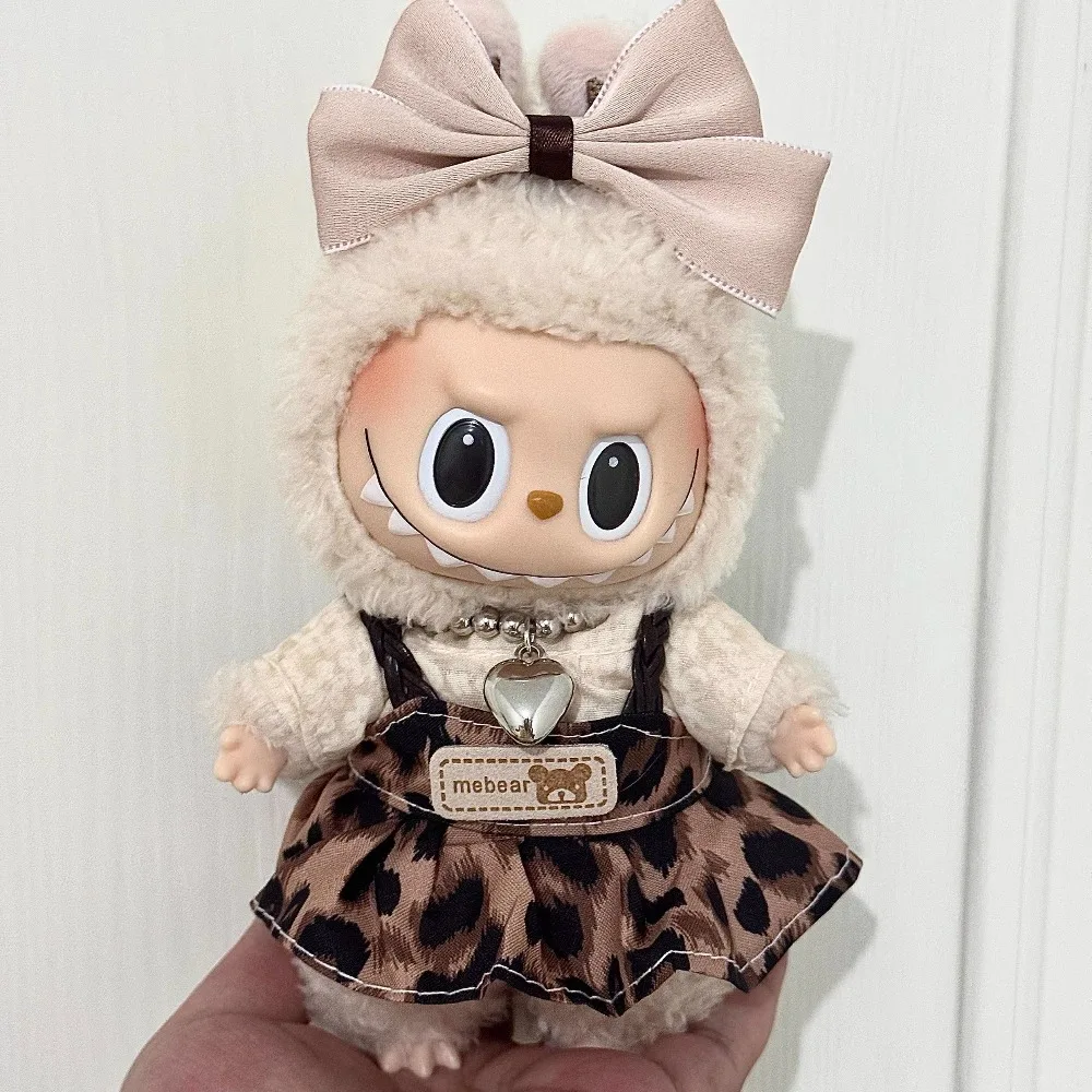 فستان متجعد محبوك قبعة القش عطلة نمط ل 17 سنتيمتر أفخم دمية الزي الكمال Labubu اكسسوارات Ropa Labubu