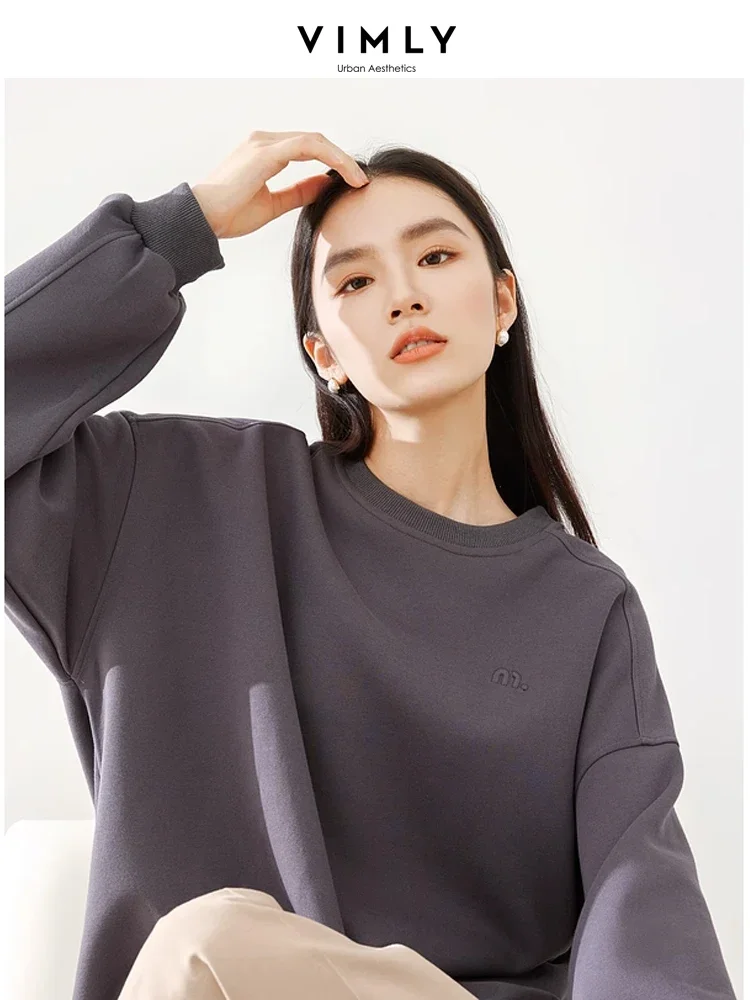 Vimly Women\'s Oversize Sweatshirts Cotton O-neck Pullover Long Sleeve Tops 2023 Casual Loose Thick Winter Clothes Women M5302