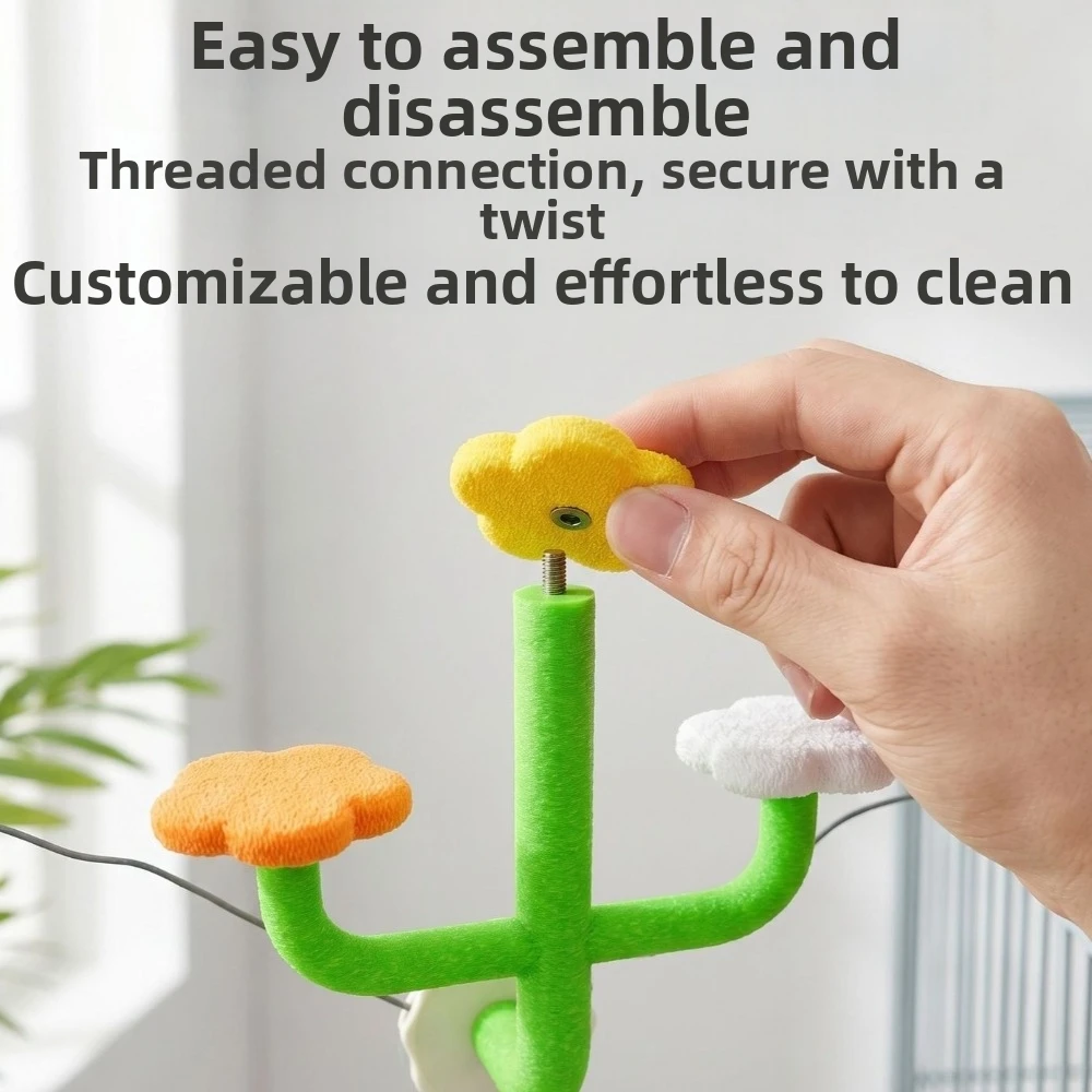 Detachable Cactus Shaped Bird Habitat Pole Space Saving Bite Resistant Bird Cage Platform Plastic Stable