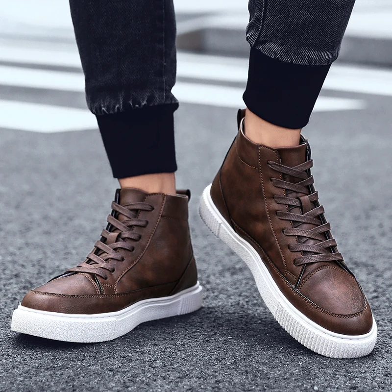 Top Men Casual Shoes Luxury Fashion Black Gray Brown Sneakers Mens Leather Breathable Soft Walking Footwear Male Tenis Masculino