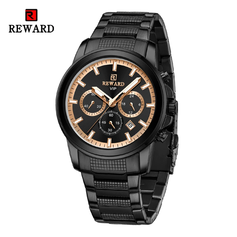 

REWARD VIP New Quartz Watches for Men Dress Wrist Watch Stainless Strap Chronograph Luminous Waterproof Date Men's Wristwatches