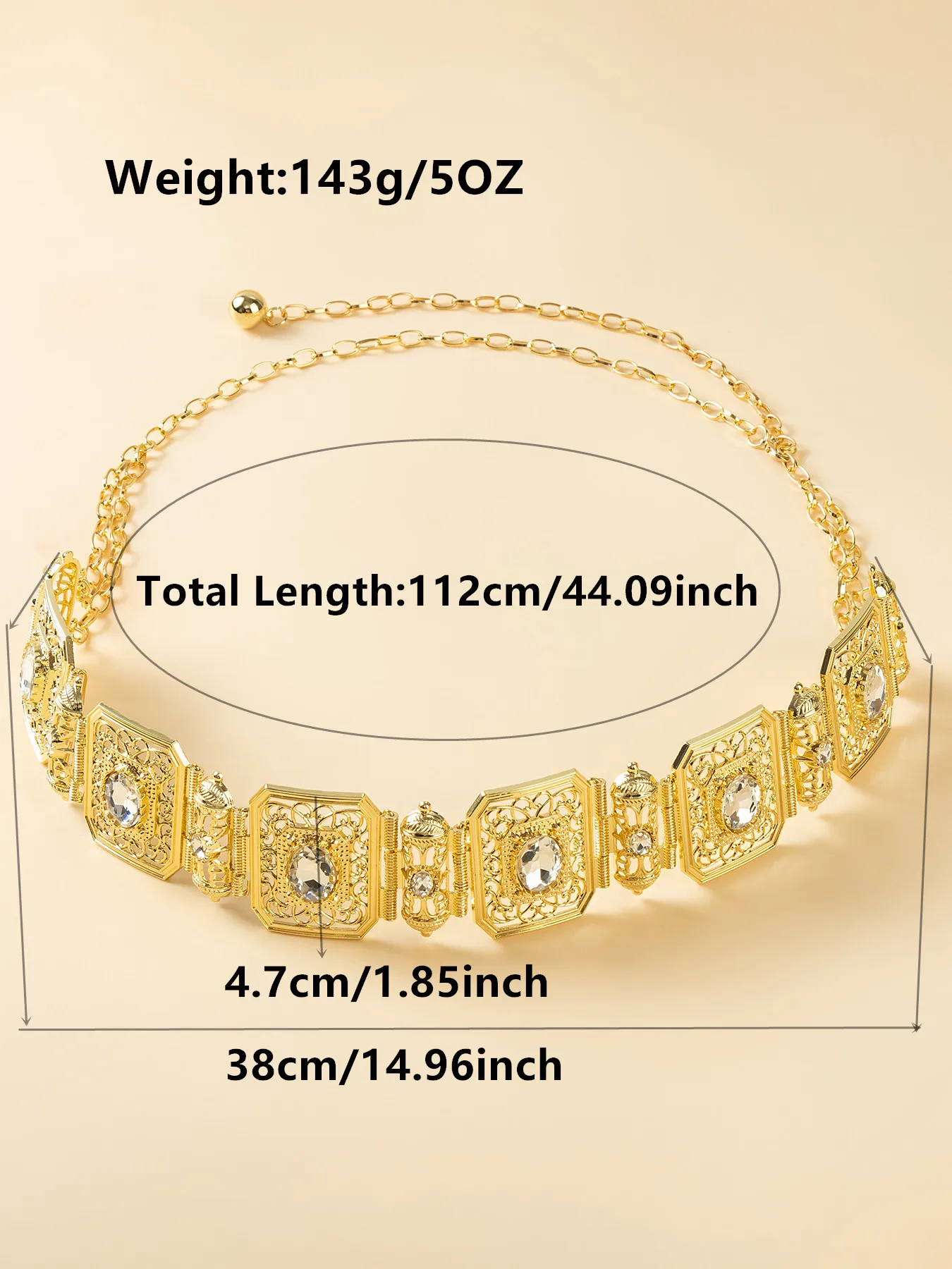 حزام مربع انقطاع المعادن نحت قابل للتعديل طول العروس العربية مجوهرات الزفاف قفطان مجوهرات الجسم