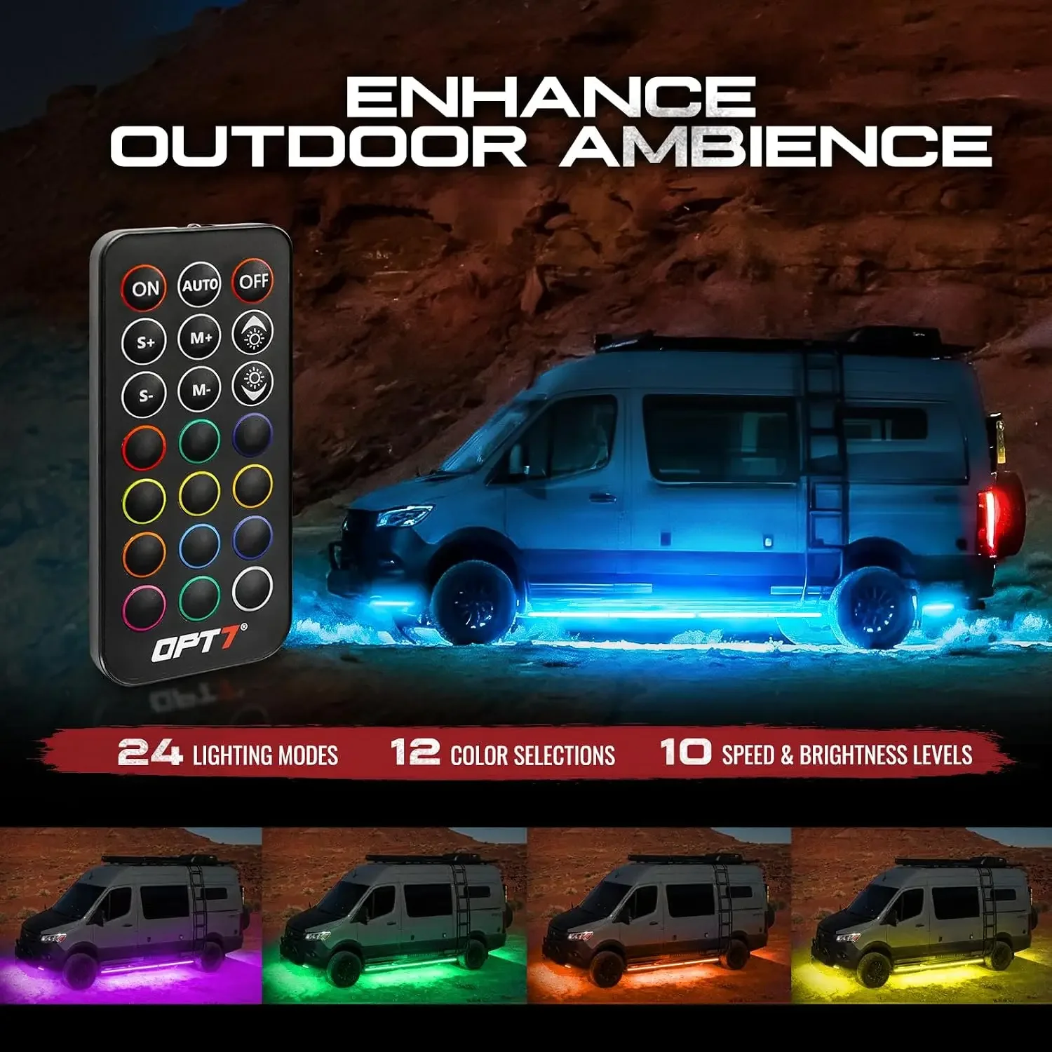 Aura RGB Aluminum RV LED Underglow Lights with Remote Control, 12V | Waterproof Rigid Light Bars, Multicolor Motorhome Lighting,