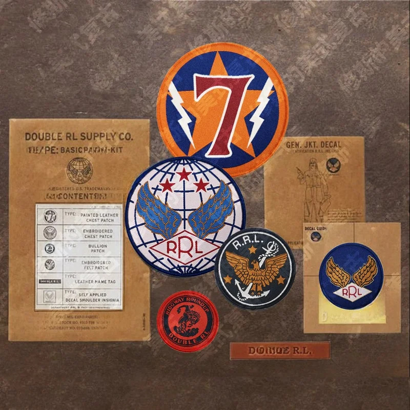 

B Military Series Double R PATCH American Retro Embroidery Breast Sve Patch Fabric Label 6 Pcs Set Cloth Accories
