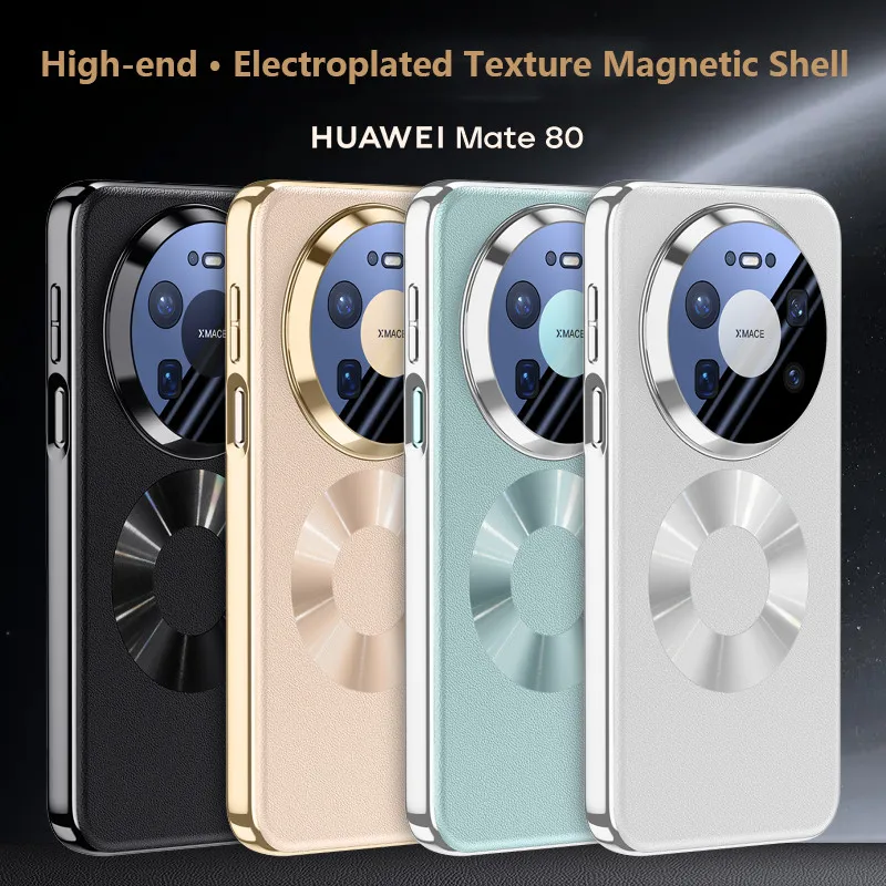 

High-end Electroplated Leather Case For Huawei Mate 80 Pro Max Mate80 80Pro 80 RS 5G Magnetic Spring Hinge Lens Protection Cover