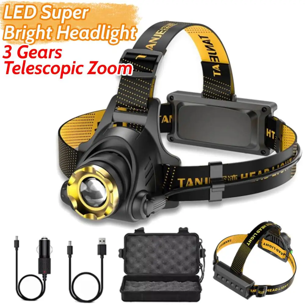 LED Camping Search Light USB DC Rechargeable Outdoor Portable Headlamp Angle Adjustable 1200mAh for Camping Hiking Fishing