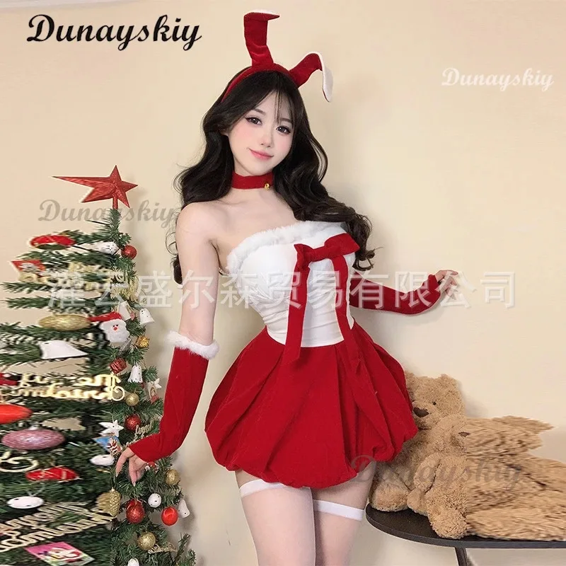 2025 feminino natal lingerie sexy vestido doce coelho menina cosplay traje senhoras festa de natal rode jogar uniforme irregular terno