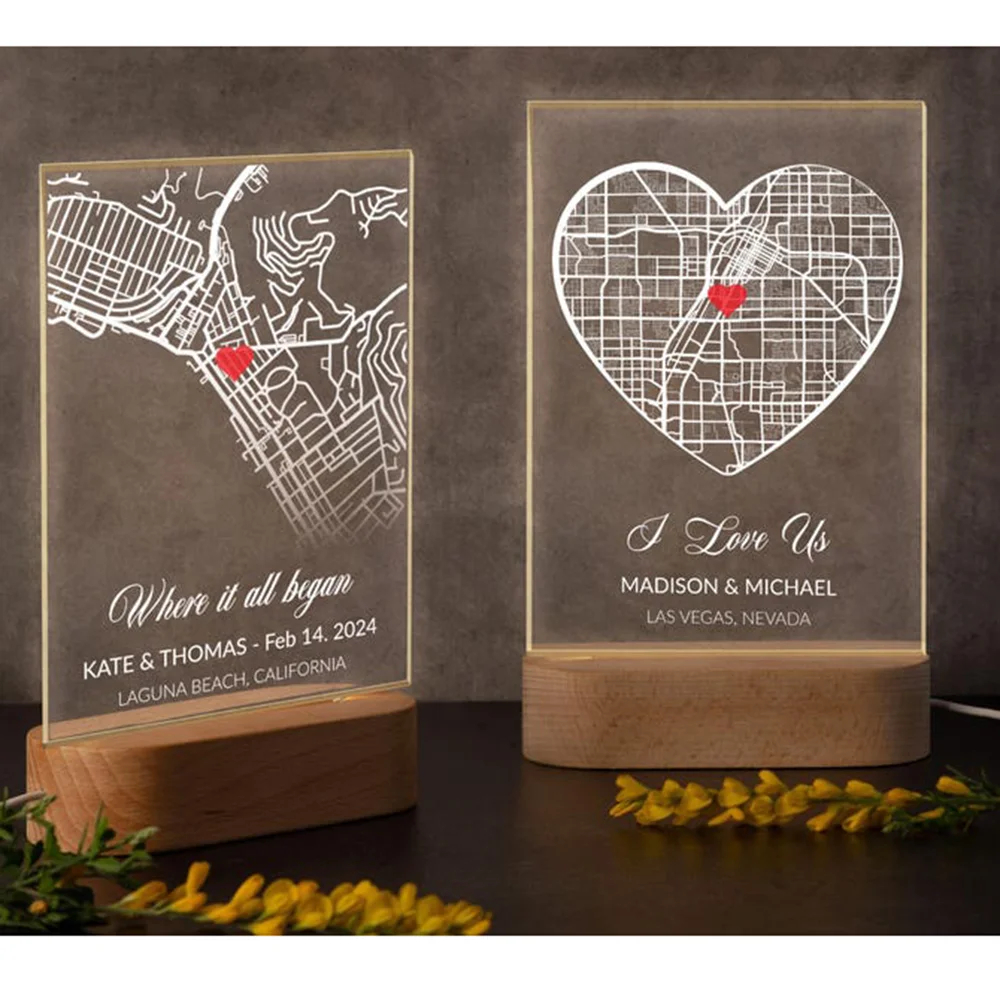 Personalized Where It Began Heart Map Acrylic Plaque Custom Location Romantic Gift For Couples Long Distance RelationshipWedding