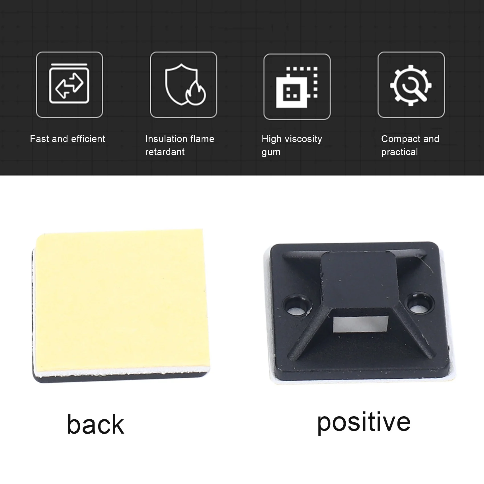 FTGT-100 Pcs Self Adhesive Cable Tie Mount Base Holder 20 x 20 x 6mm