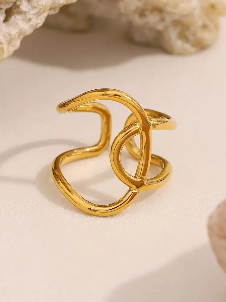 E.B.belle – bague d'ouverture de nœud en acier inoxydable 316L plaqué PVD, nouvelles lignes exagérées, bijoux simples pour femmes