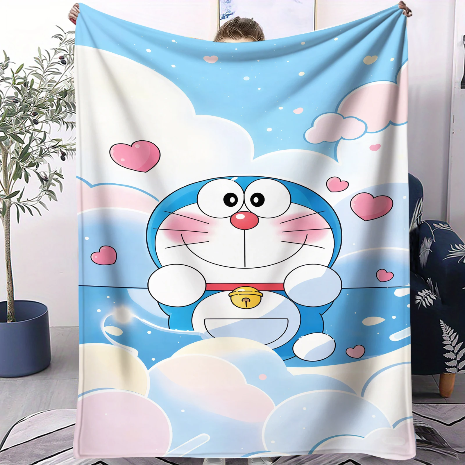

Perfect Gift! Cute Doraemon Coral Fleece Throw Blanket,Multifunctional for Home Outdoor Travel, Soft & Warm,Many Sizes Available