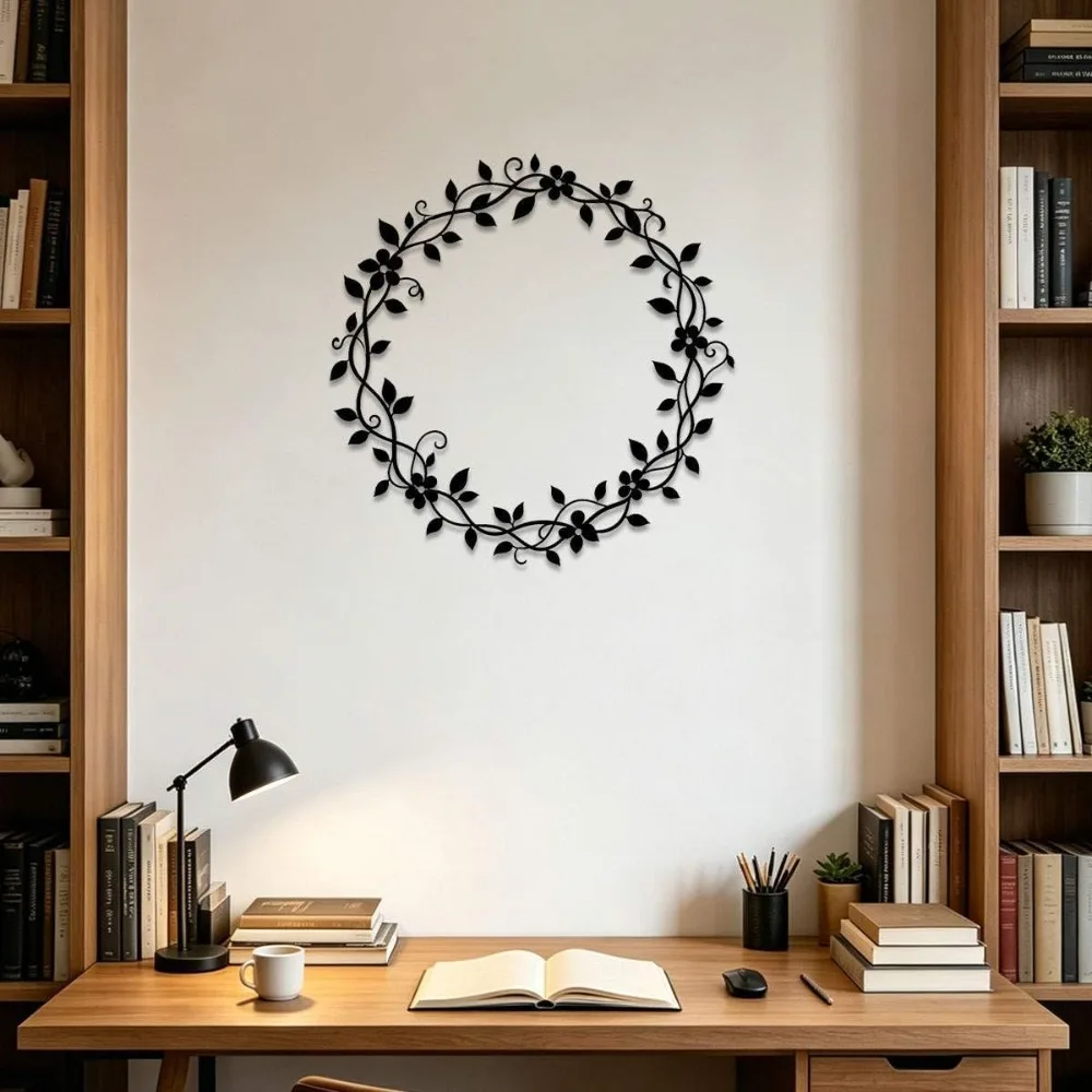 Floral Wreath Metal Wall Art Metal Outdoor Decor Metal Signs Minimalist Aesthetic Artwork Elegant Wall Decor for (30 INCH)