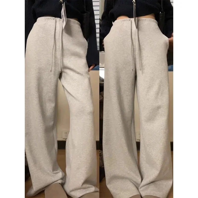 

American Retro Sport Casual Pants Women's Autumn Winter Lazy Loose Wide Leg Floor-Length Straight Tube Long Pants