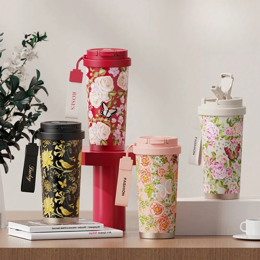 

New printed stainless steel insulated water bottle for coffee cups, high aesthetic value, student large capacity straw cup